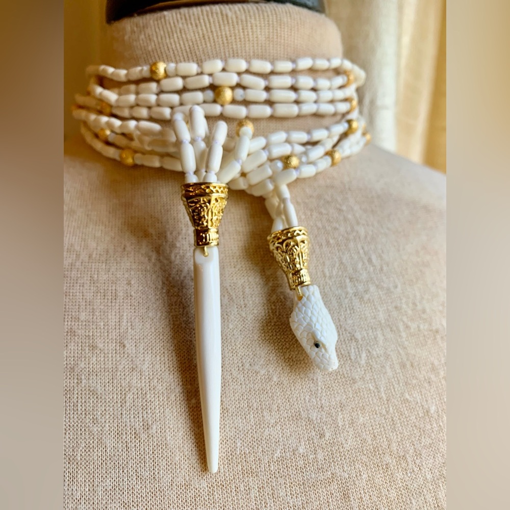 Stunning Multi-Strand Lariat with Hand Craved Snake Head and Tail
